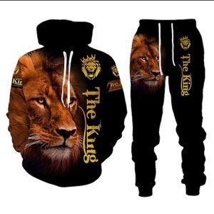 Mens Lion Leo Graphic Track Suit Hoodie Set